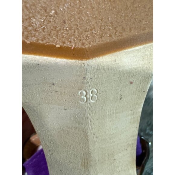 Swedish Hasbeens 50s Suede Combo Sandal With Wooden Heel Size 38 Adjustable Stra - Picture 5 of 8